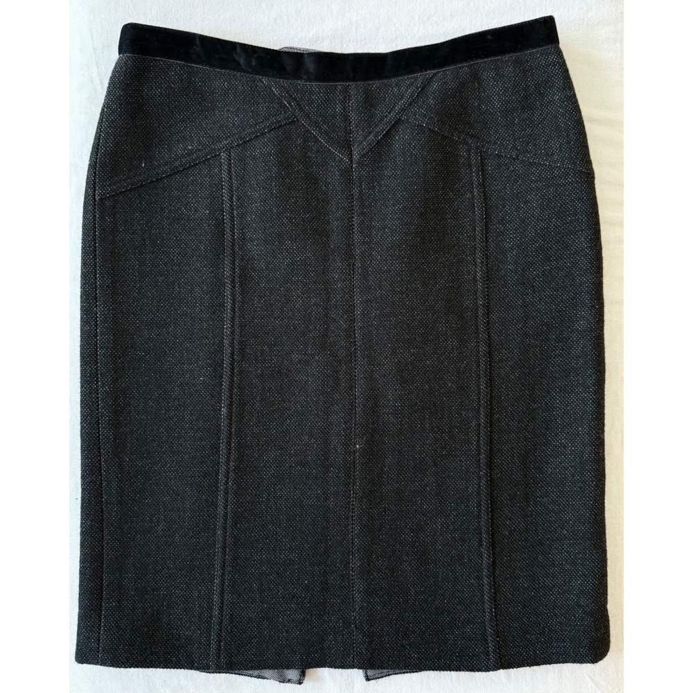 A6 Marc by Marc Jacobs Wool Pencil Skirt Velvet Trim Black Multi Tweed Modern